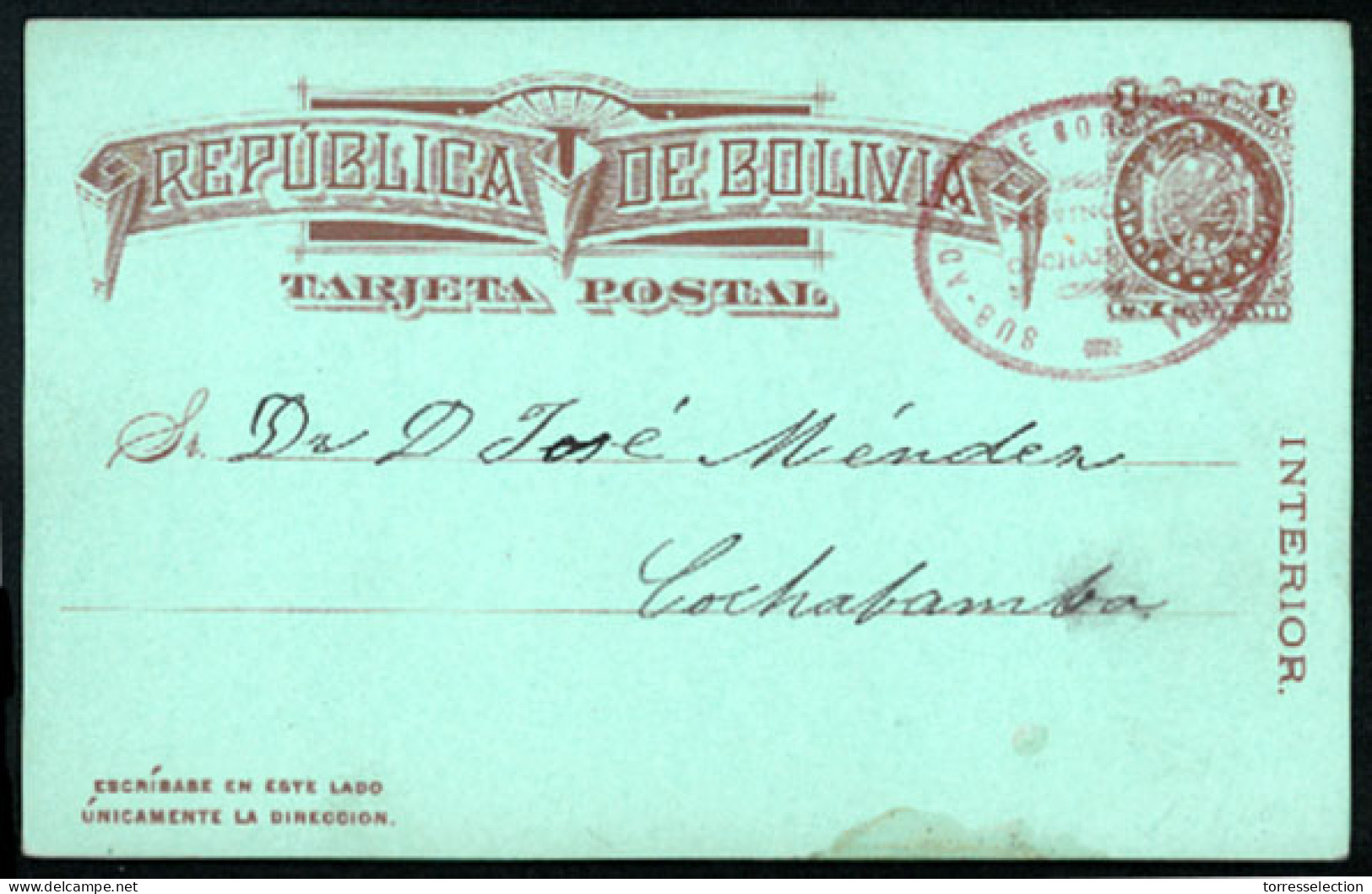 BOLIVIA. C.1890's. Superb "Sub.admin.de Totora In Red. Very Scarce. - Bolivie