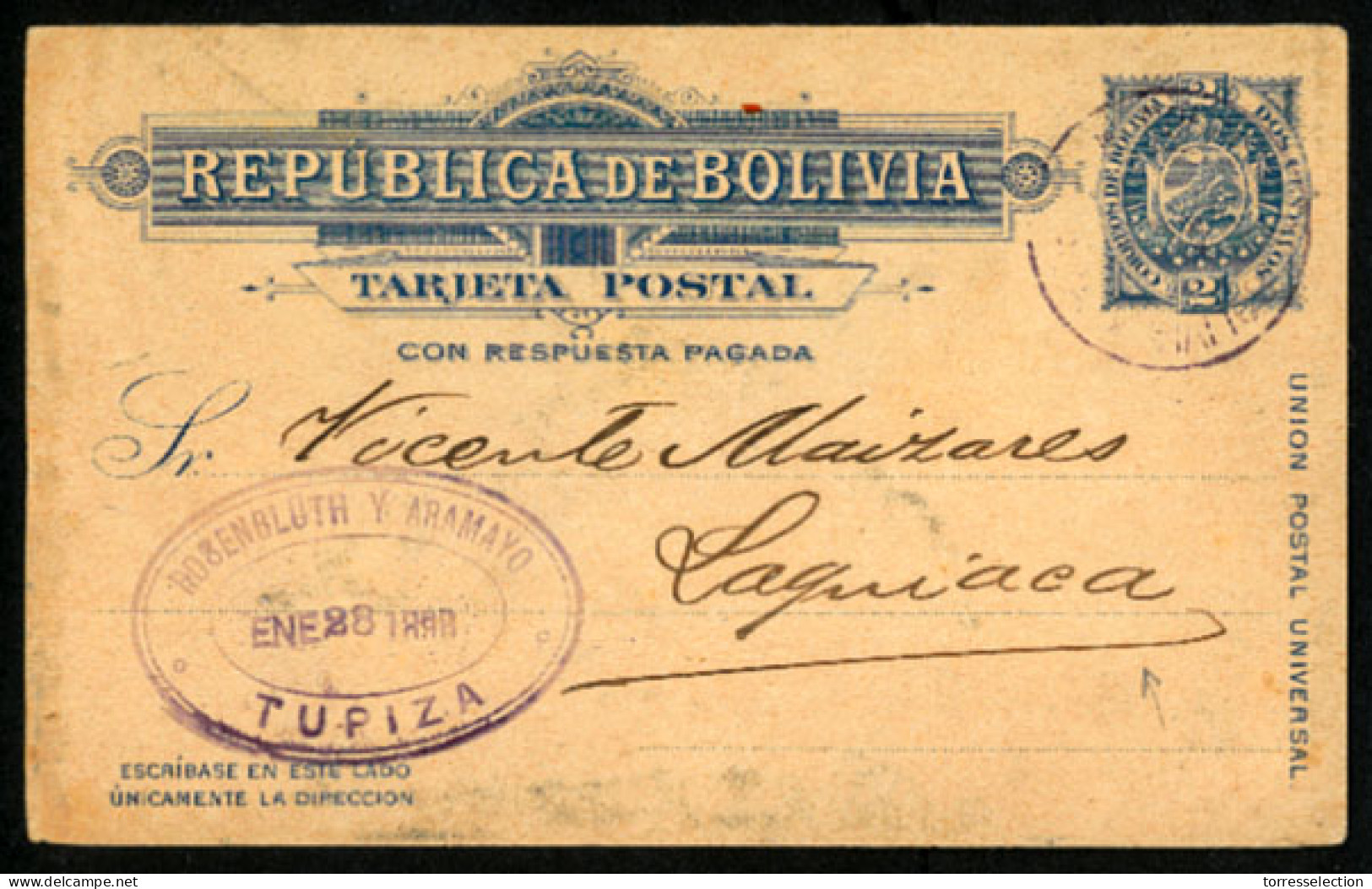 BOLIVIA. 1898. Tupiza To Laquiaca. Stationery Card. Very Scarce. - Bolivie