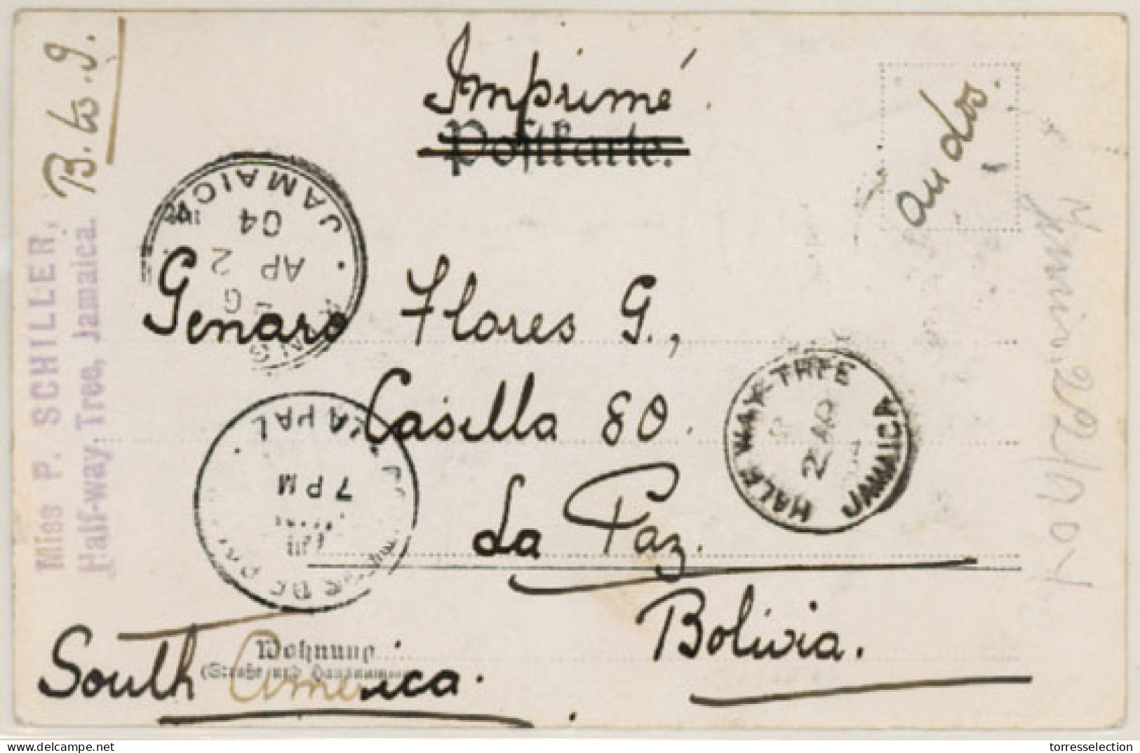 BOLIVIA. 1904. Jamaica To La Paz. Several Transits On Front. Most Unusual. - Bolivie