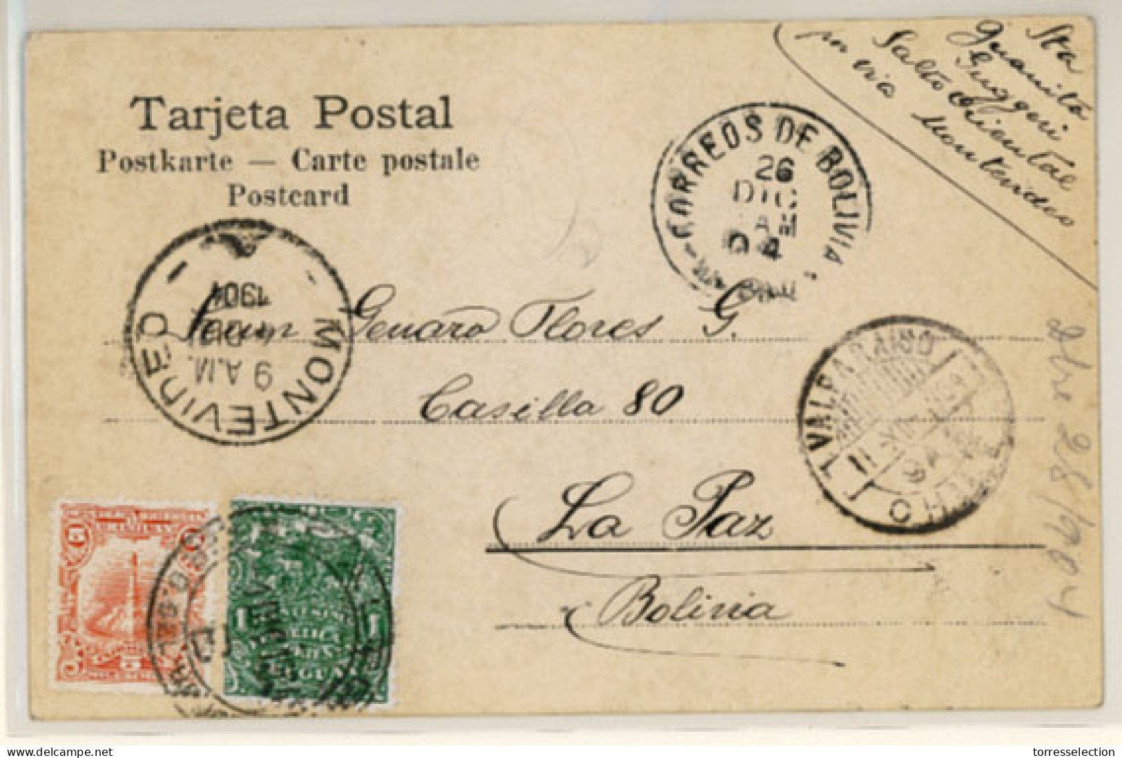 BOLIVIA. 1904. Montevideo/Uruguay To La Paz. Via Valparaiso/Chile. - Bolivie