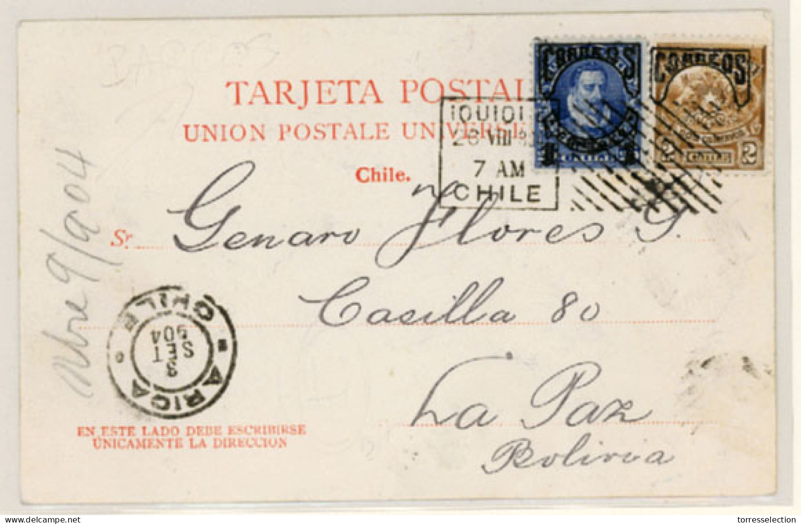 BOLIVIA. 1904. Iquique To La Paz, Via Arica. - Bolivie