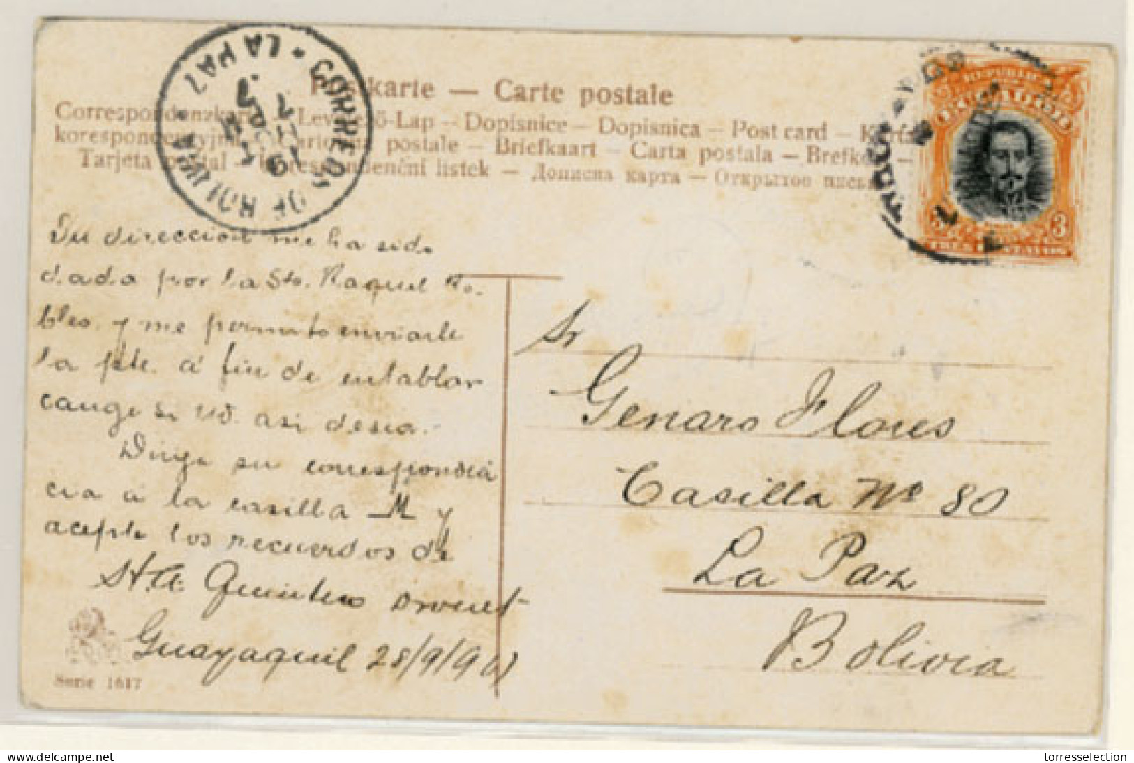 BOLIVIA. 1901. Ecuador To La Paz. Arrival C.d.s. On Front. - Bolivie