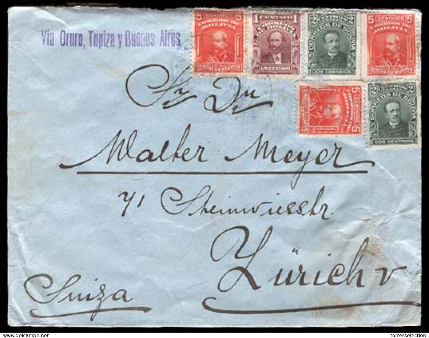 BOLIVIA. 1906. BOLIVIA-SWITZERLAND. La Paz To Switzerland. Multicolor Franked Envelope. F-VF. - Bolivie
