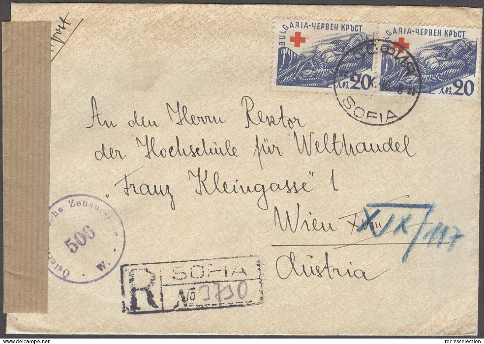 BULGARIA. 1946 (21 Oct). Popowo - Sofia - Austria / Wien (6 Nov). Reg Air Fkd Censored Env. Held Transit 2 Weeks. Fine. - Altri & Non Classificati