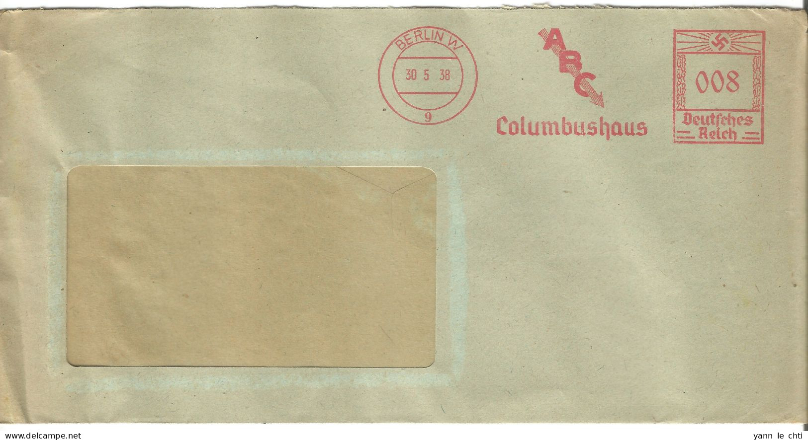 Brief  Berlin 1938 Freistempel   ABC   Columbushaus   Deutsche Reichspost   8 Pfg  EMA - Macchine Per Obliterare (EMA)