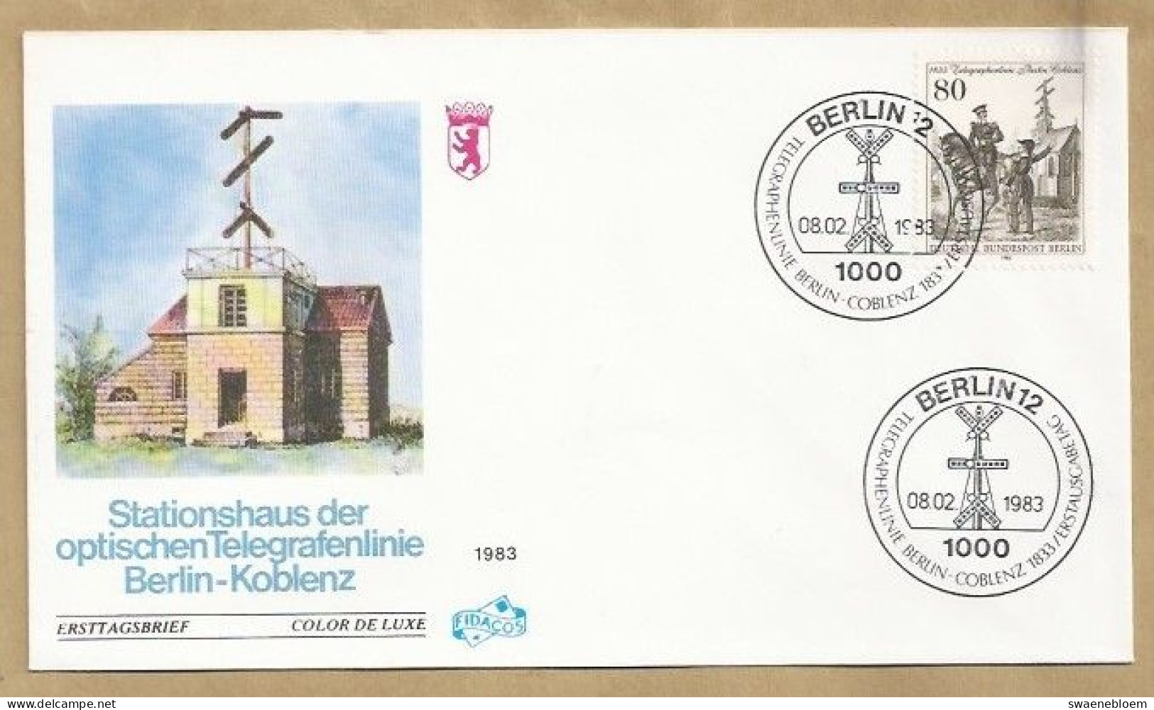 DE.- ERSTTAGSBRIEF. STATIONSHAUS DER OPTISCHEN TELEGRAFENLINIE BERLIN-KOBLENZ. ERSTAUSGABE 08.02.1983. BERLIN 12. FDC - 1981-1990