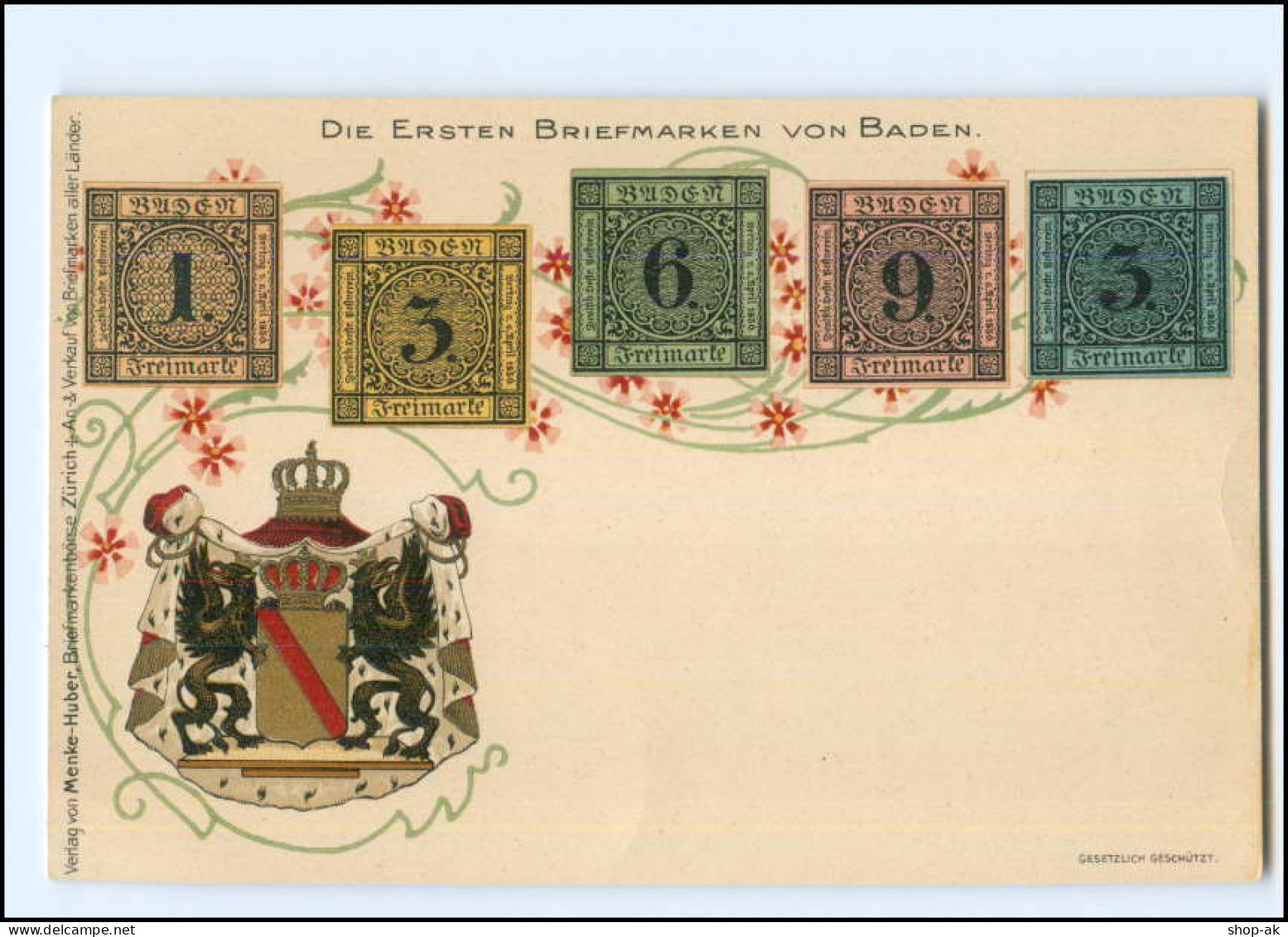 XX13537/ Briefmarken Litho AK Die Ersten Briefmarken Von Baden  Wappen - Briefmarken (Abbildungen)