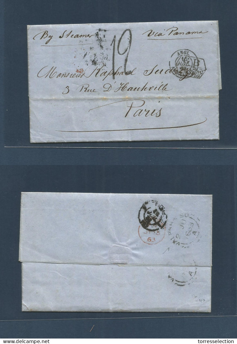CHILE. 1863 (1 June) Valparaiso - Paris, France (14 July) EL Full Text Via BPO Valp (2 June) + London (July 15) + Anglo  - Chile