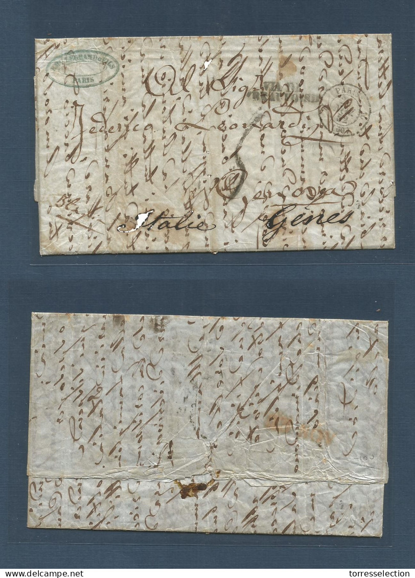 CHILE. 1852 (14 July) Santiago - Italy, Genova. EL Full Text, Forwarded At Paris, Cachet On Front (20 Nov 52) + "Via De  - Chile