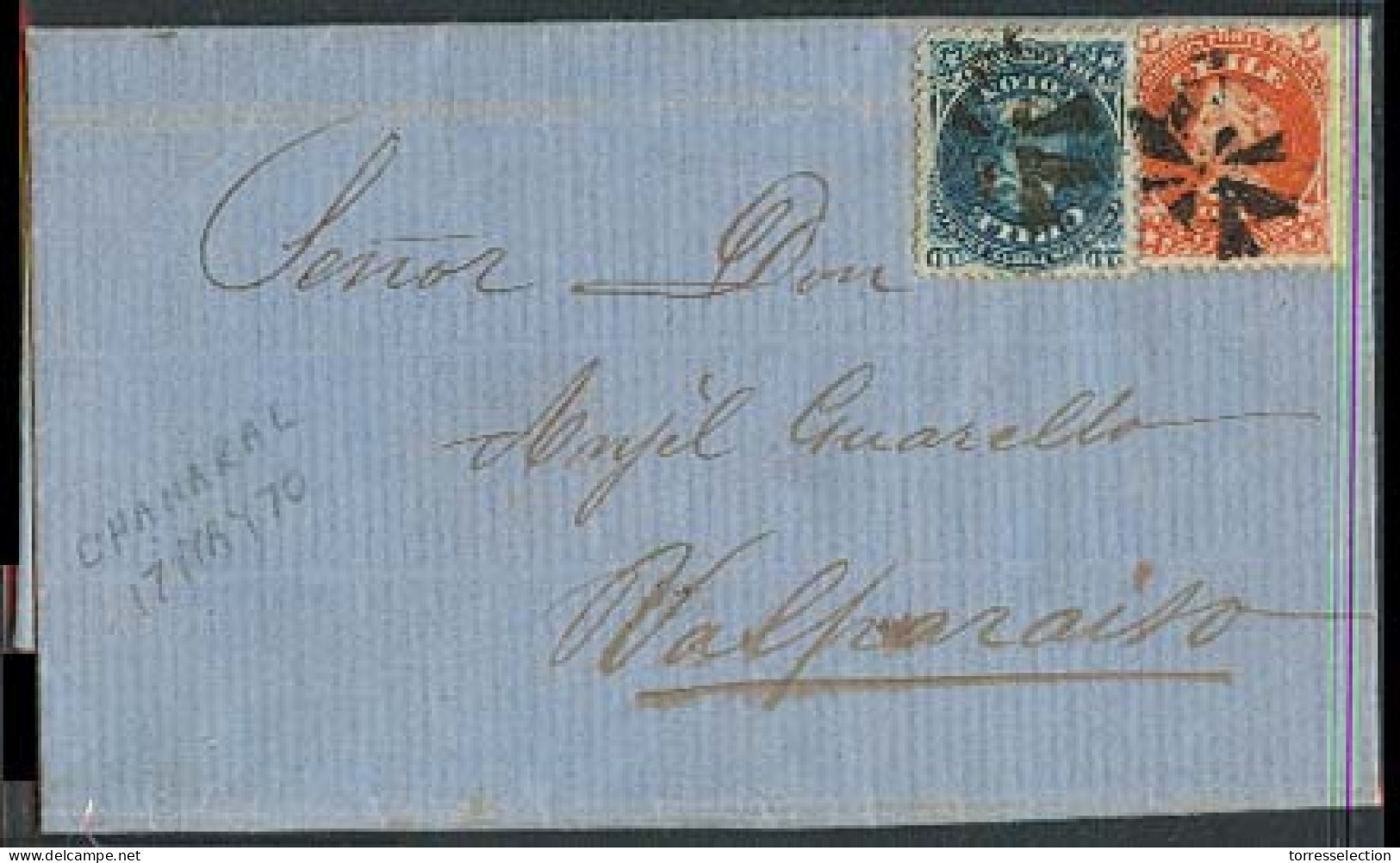 CHILE. 1870 (17 Mayo). Chañanal - Valp. EL Full Text Fkd 5c + 10c Cancelled Flower Leaves. Fine. - Cile