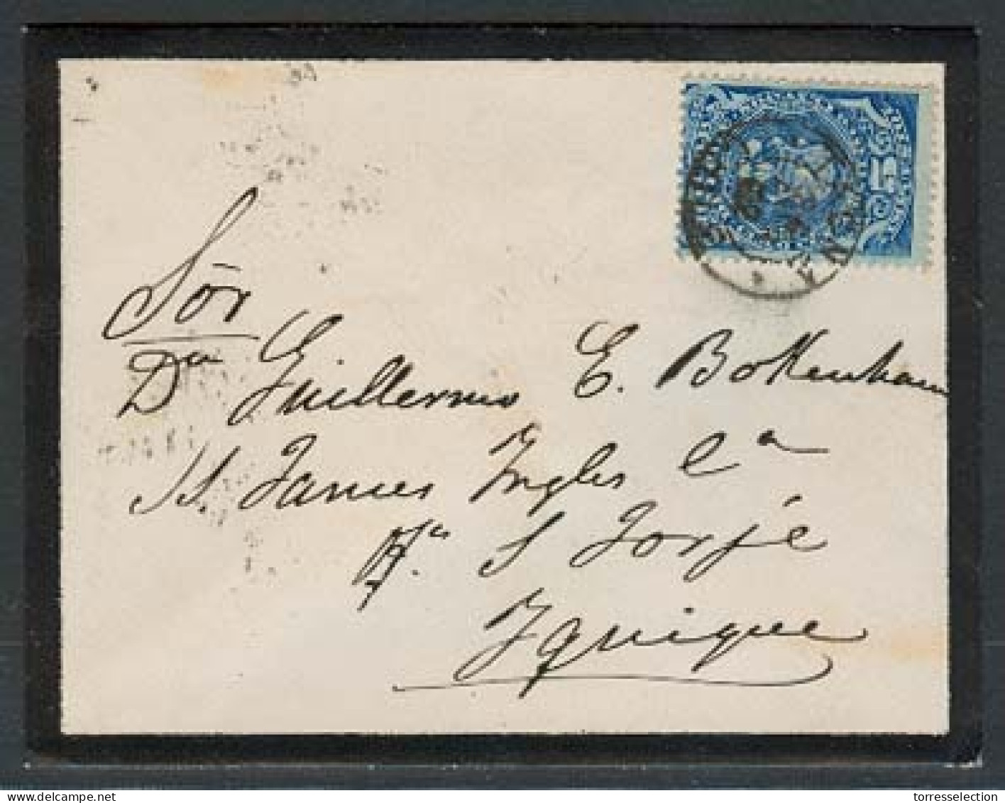 CHILE. 1892 (24 April). Tacna - Iquique. Provisional Period / Postage Stamps / Shortage / 5c Dark Blue Impuesto Cds. Arr - Cile