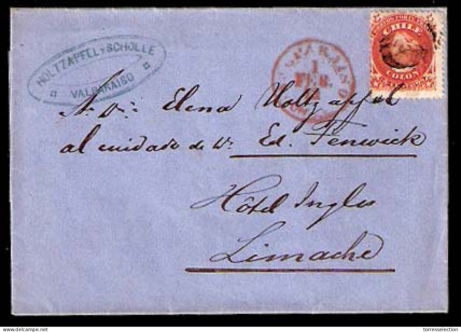 CHILE. 1872. Valp - Limache. E. / 5c. Fine. - Cile