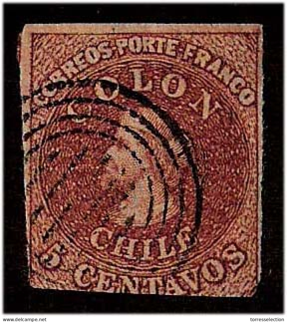 CHILE. 1854. 5c. 3c. Santiago Print Clear Print. 5c. Chocobrown. 3 Margins. Scarce Item. - Chile