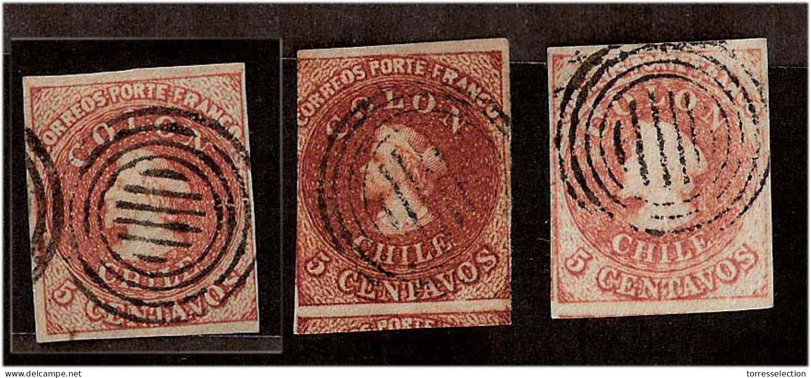 CHILE. 1854/5. 5c. Diff. Prints. Superb Choice Trio In Excellent Condition. - Chile