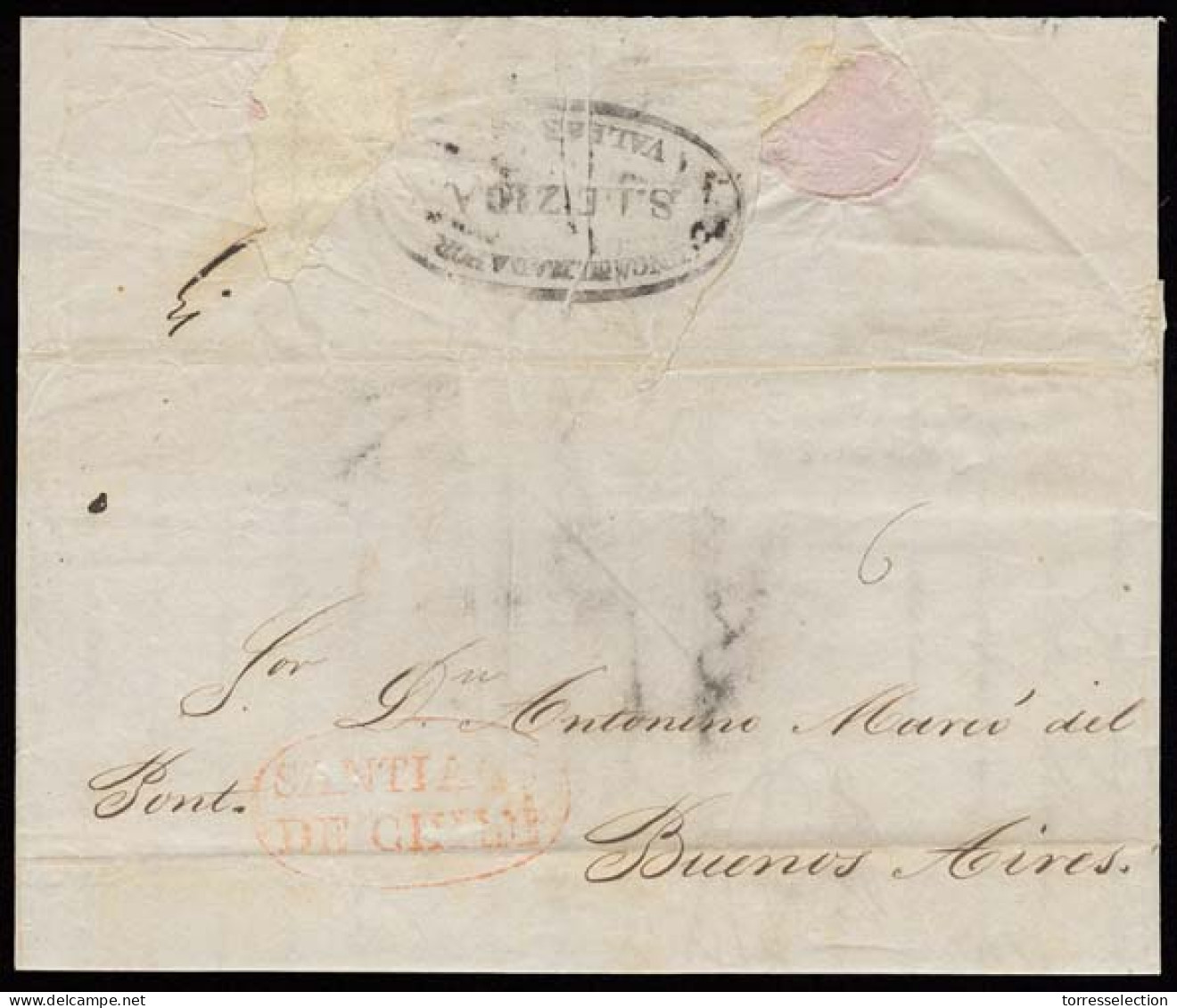 CHILE. 1839. Compañía - Argentina. EL. Posted At Santiago With Red Oval "SANTIAGO / DE CHILE" (xx) And Valparaiso Fwding - Cile