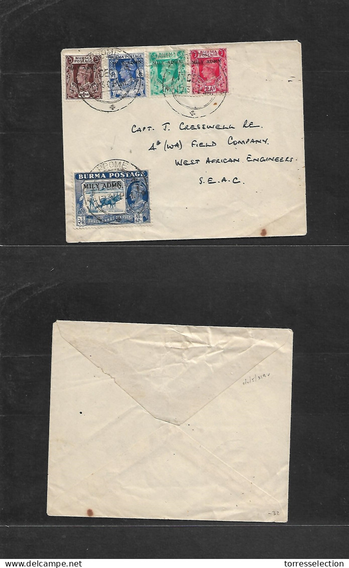 BURMA. 1945 (17 Dec) WWII. Prome - SEAC, West African Engineers. Military Admin. Multifkd Tied Cds Envelope. Fine. - Birmanie (...-1947)
