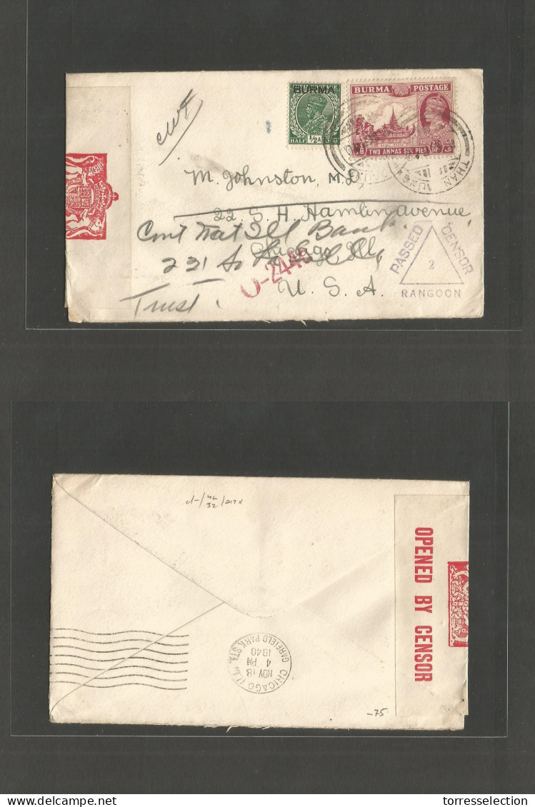 BURMA. 1940 (19 Sept) Than Nung - USA, Chicago. Multifkd Env Depart Censored Cachet + Label. Very Fine And Scarce. - Birma (...-1947)