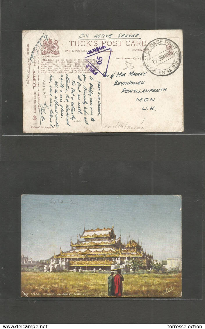 BURMA. 1945 (19 Jan) Mandalay, Burmah, OAS Nº9 Advance Base PO - UK, Pontllanfraith (Wales) FM Stampless Military Used + - Birmanie (...-1947)