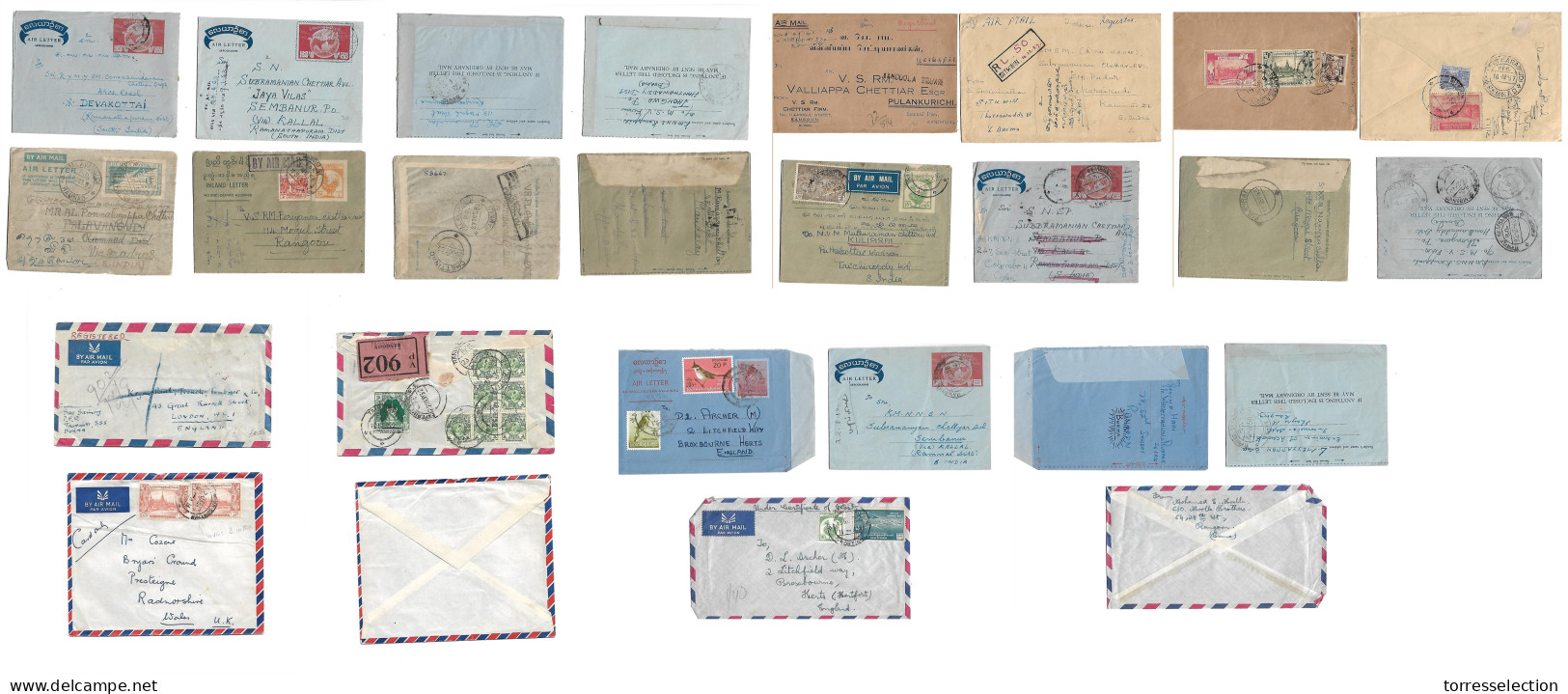 BURMA. C. 1952-66. Selection Of 13 Better Multifkd Airmail Airletter Sheets + Adtls, Comercial Mail, Opportunity. - Burma (...-1947)