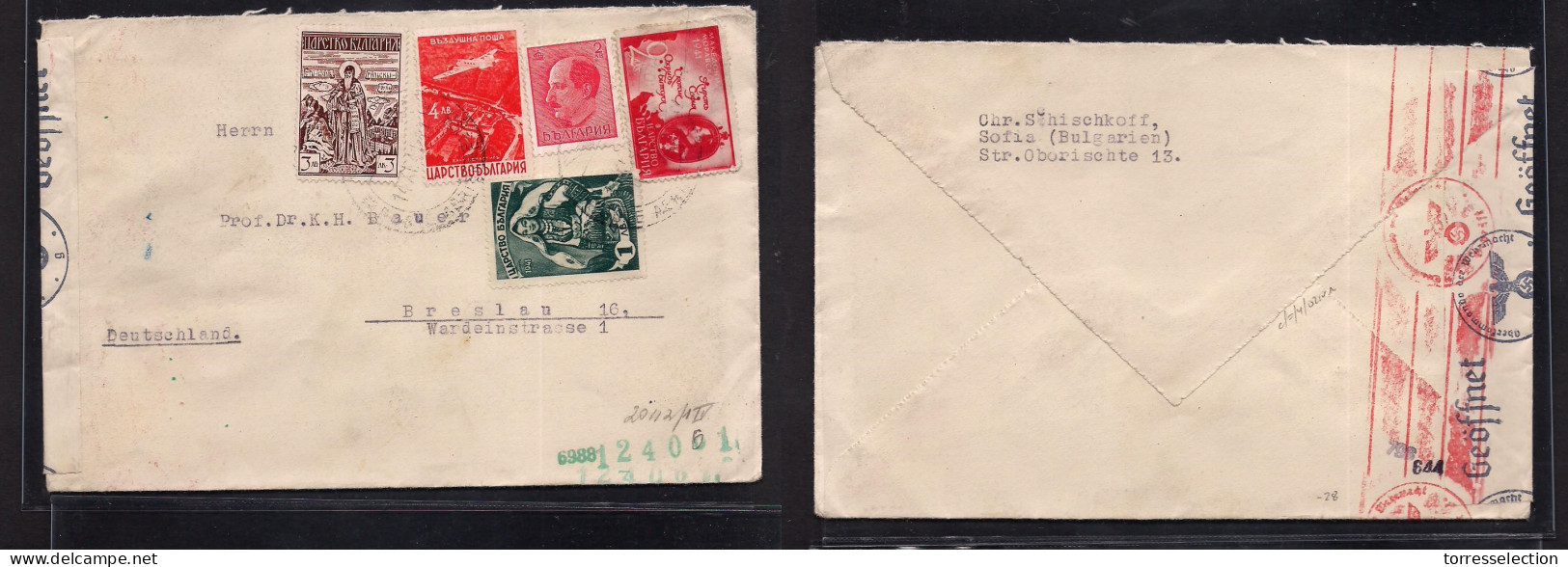 BULGARIA. 1941 (14 Nov) WWII. Sofia - Germany, Breslau. Air Nazi Censored Multifkd Env. - Altri & Non Classificati