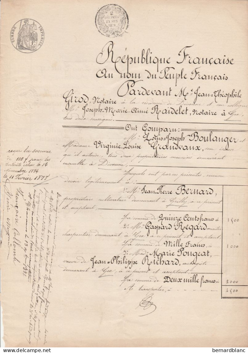 VP 1 FEUILLE - 1875 - GEX - DIVONNE - GRILLY - CESSY - SAUVERNY - Manuscripts