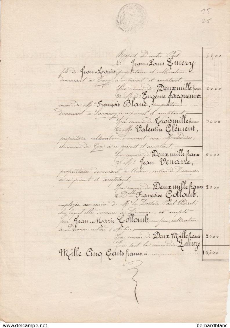 VP 1 FEUILLE - 1875 - GEX - DIVONNE - GRILLY - CESSY - SAUVERNY - Manuscripts