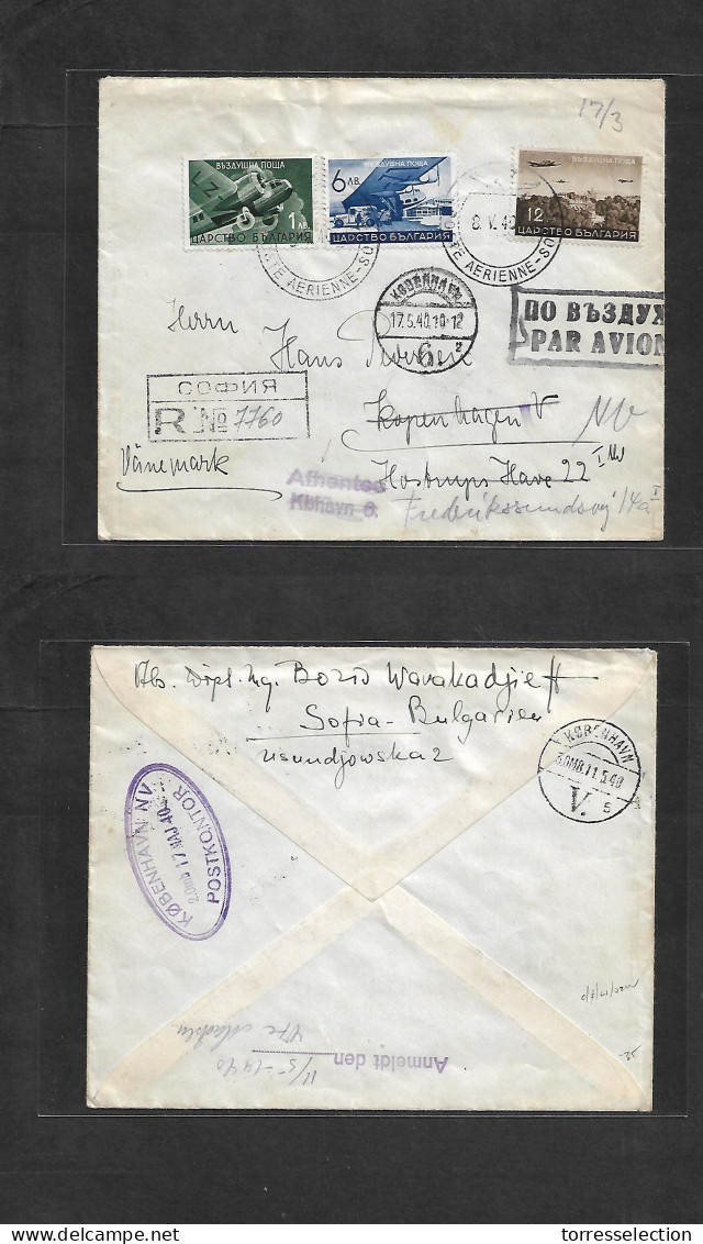 BULGARIA. 1940 (8 May) Sofia - Denmark, Kph (11 May) Registered Airmail Multifkd WWII Censor Envelope. VF. - Altri & Non Classificati