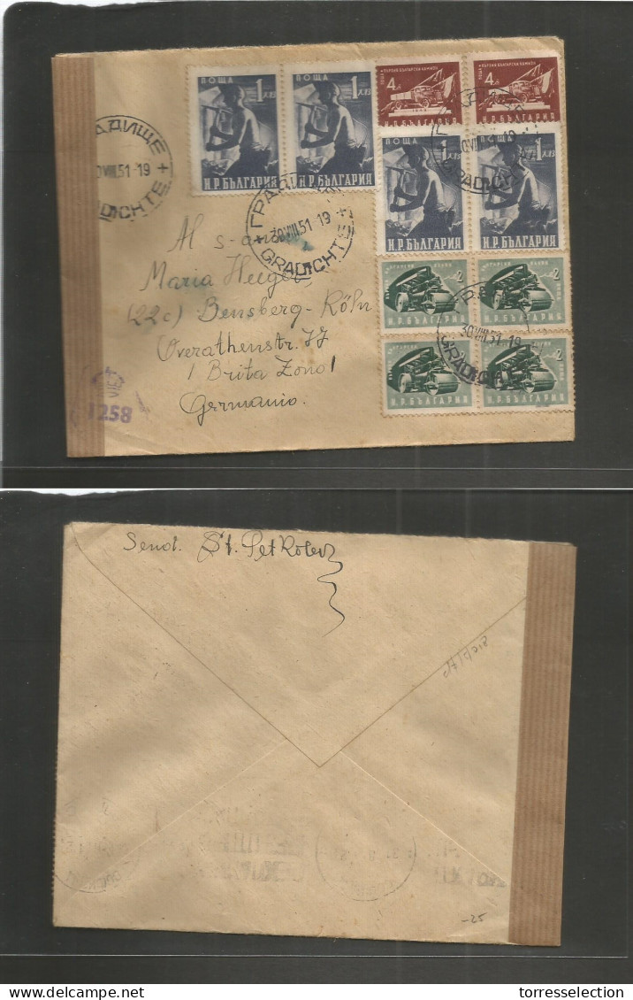 BULGARIA. 1951 (30 Aug) Gradichte - Germany, British Zone, Koln. Multifkd Env + Censored. Fine Multiple Nice. - Altri & Non Classificati