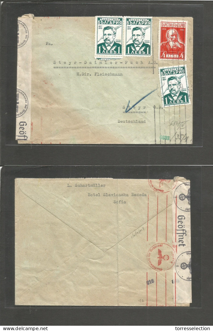 BULGARIA. C. 1942 (23 March) Sofia - Germany, Steyr. Multifkd Censored Envelope. Scarce WWII Period Private Usage. - Altri & Non Classificati