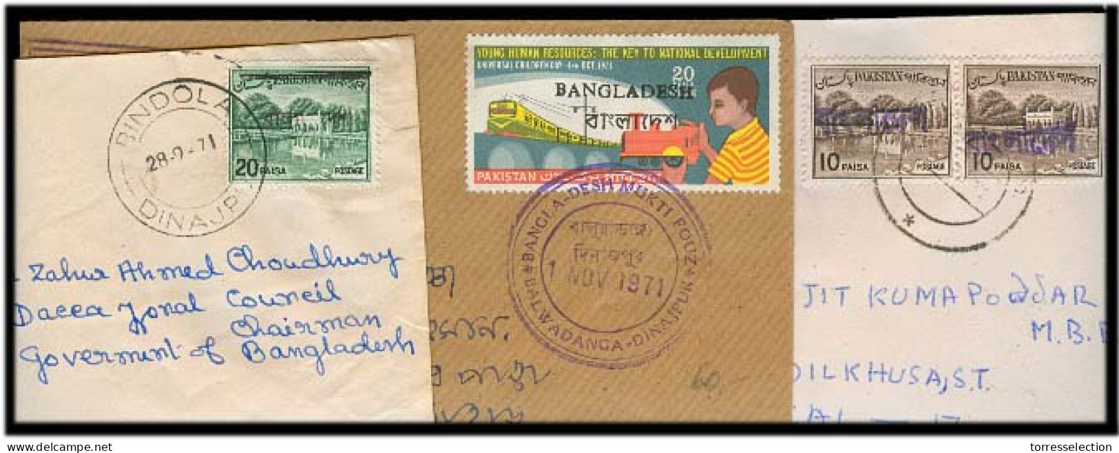 BANGLADESH. 1971 (Nov). To 1972 (Feb). 3 Used Early Usages On Cover Diff Ovpts And Pmk. Interesting Trio. Slogan Cancels - Bangladesh