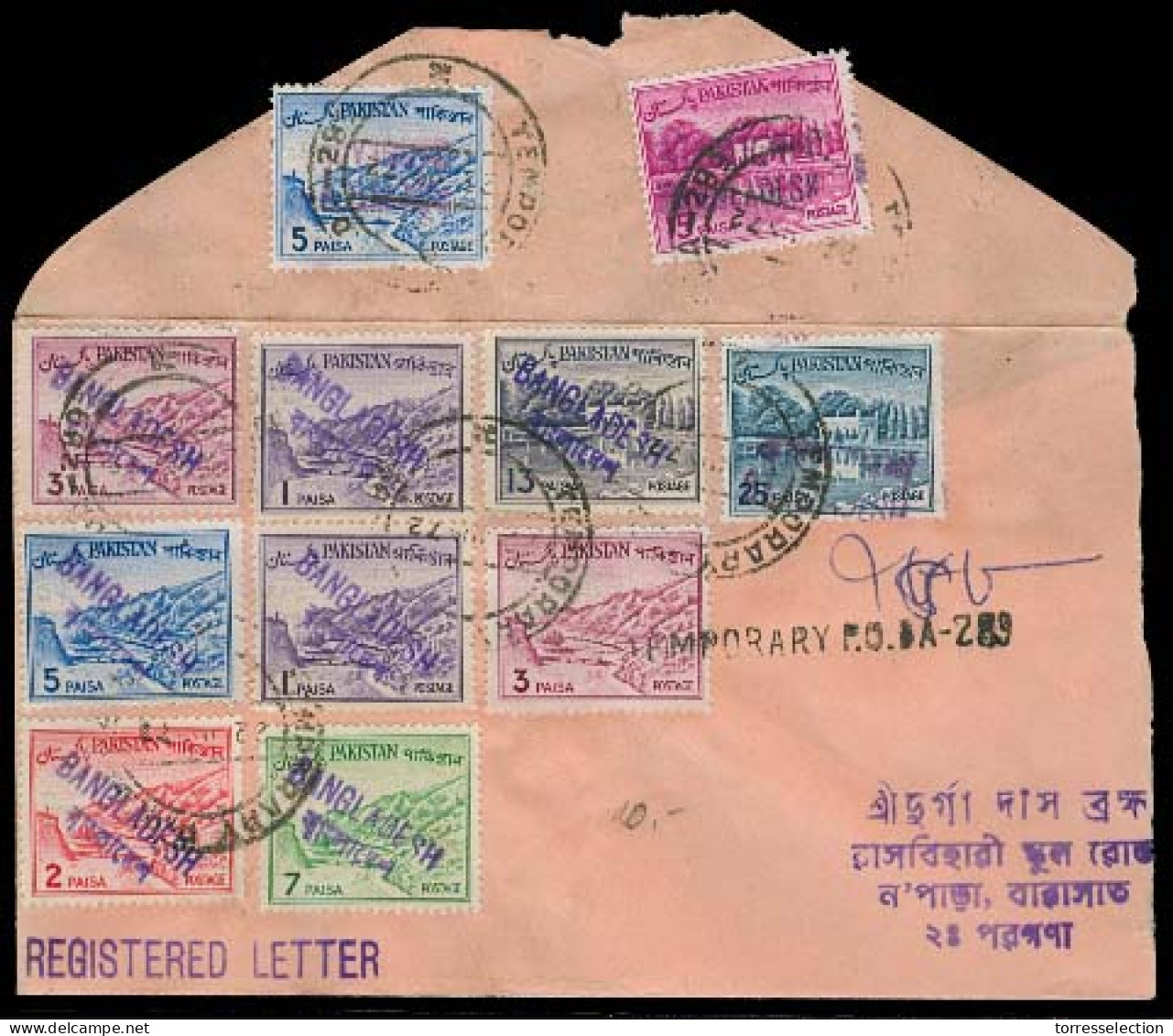 BANGLADESH. 1972. Ovptd Reg Letter / Multifkd Temporary PO. - Bangladesh