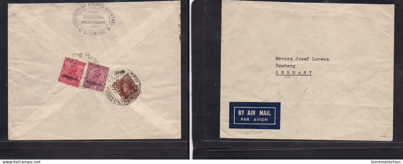 BAHRAIN. 1939. GPO - Germany, Bamberg. Reverse Comercial Multifkd Envelope, Ovptd Issue, Tied Cds At 1 1/2 Anna Rate. - Bahreïn (1965-...)