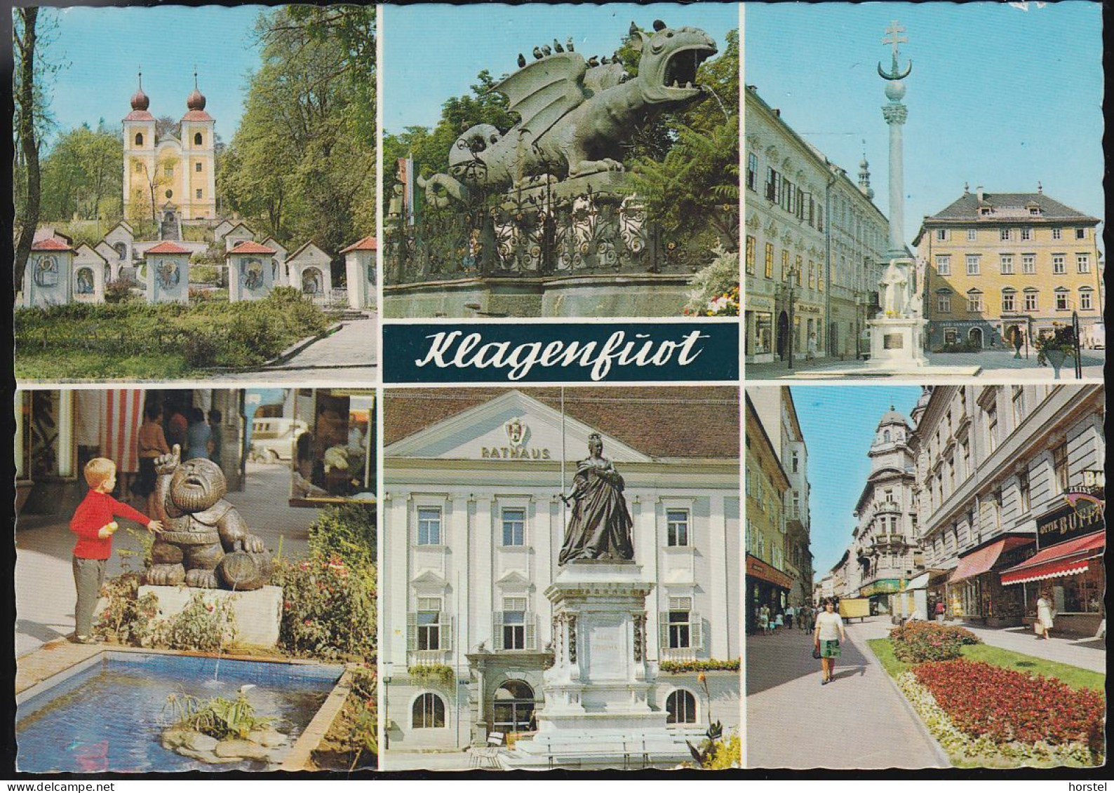 Austria - 9020 Klagenfurt - 6 Alte Ansichten - Fußgängerzone - Lindwurm - Denkmal - Pestsäule - Fußgängerzone - Klagenfurt