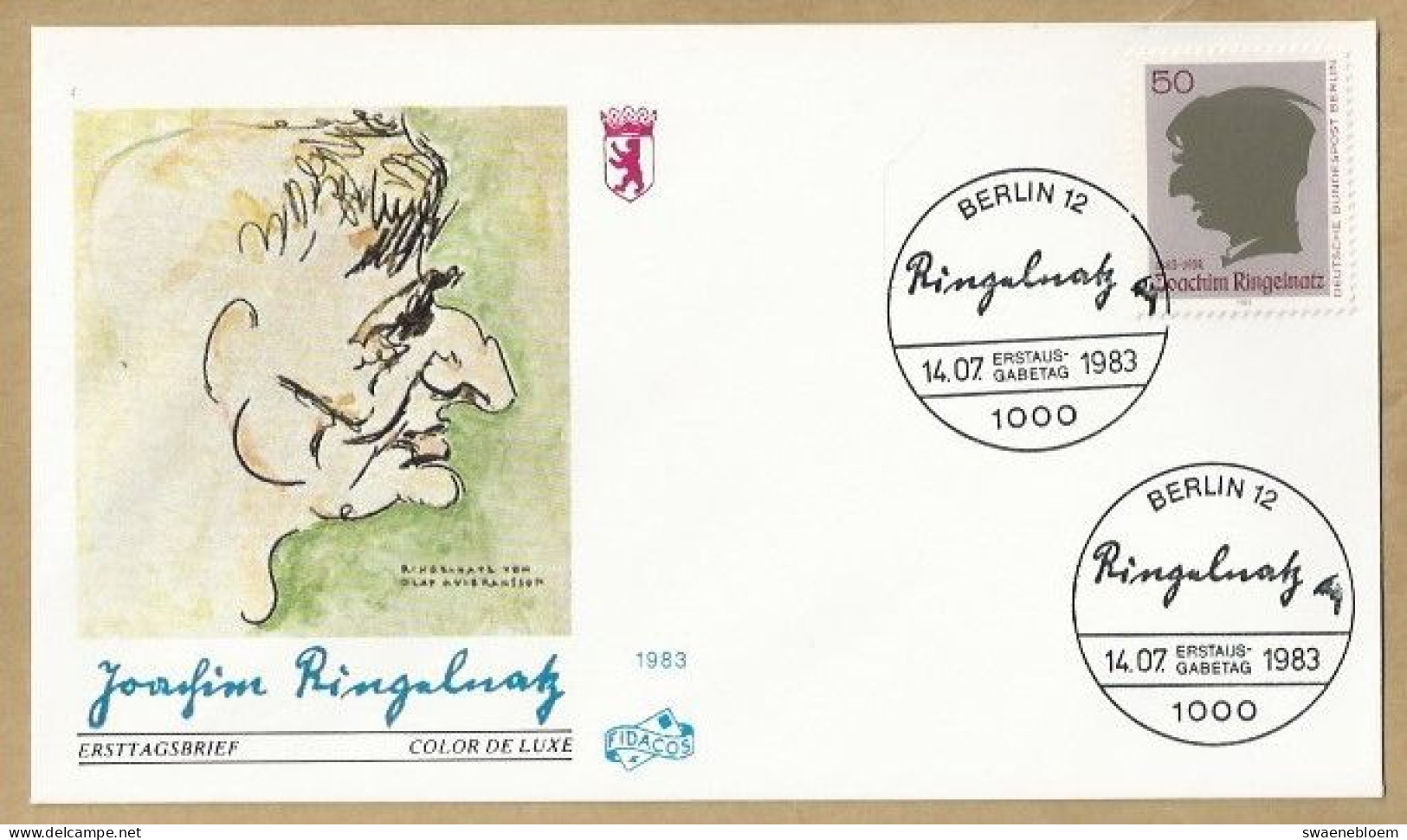 DE.- ERSTTAGSBRIEF. JOACHIM RINGELNATZ. 1883-1934. ERSTAUSGABE 14.07.1983. BERLIN 12. FDC - 1981-1990