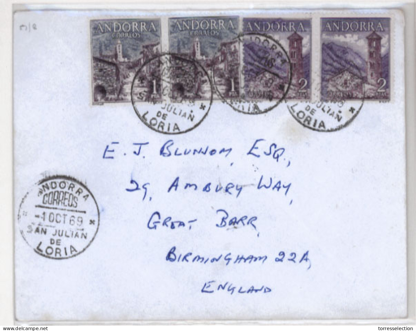 ANDORRA. 1969. San Julian De Loria A Inglaterra. Sobre Circulado Con 4 Sellos. Bonito. - Other & Unclassified