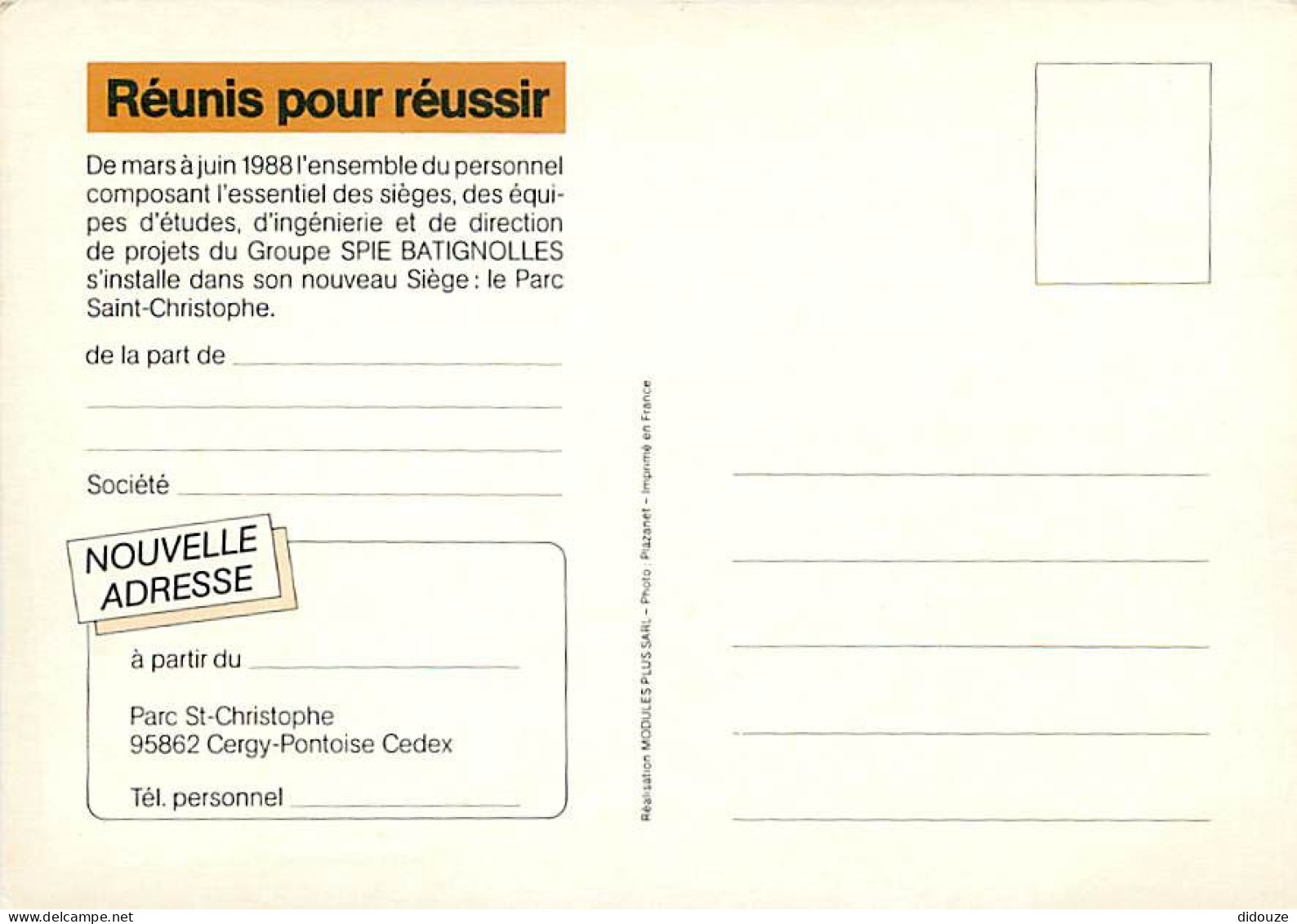 95 - Cergy Pontoise - Le Parc Saint Christophe - Carte Publicitaire Spie Batignolles - Carte Neuve - CPM - Voir Scans Re - Cergy Pontoise
