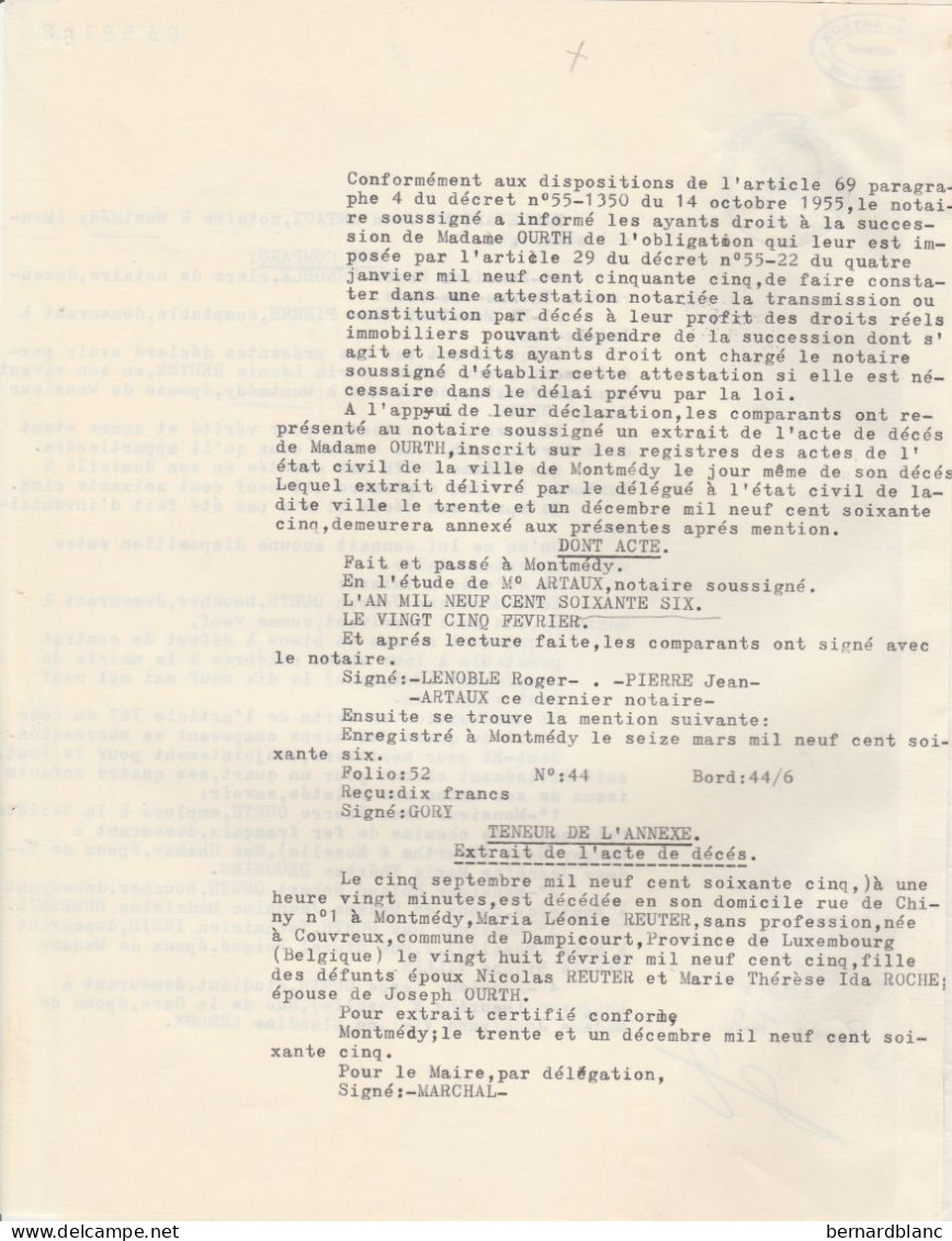 VP 2 FEUILLES - 1966 - THONNE LES PRES - IRE LE SEC - MONTMEDY - LONGWY LE HAUT - METZ - LONGUYON - FILIGRANE 1963 - Manuscripts
