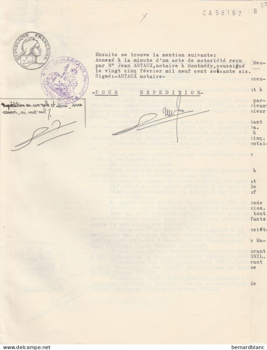 VP 2 FEUILLES - 1966 - THONNE LES PRES - IRE LE SEC - MONTMEDY - LONGWY LE HAUT - METZ - LONGUYON - FILIGRANE 1963 - Manuscrits