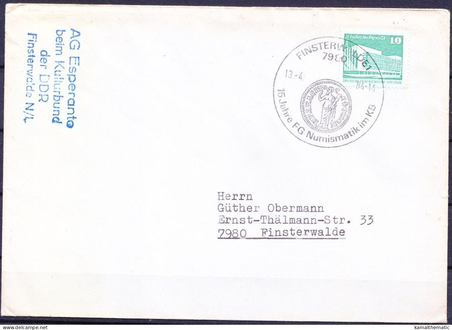 Germany 1984 Used Cover Pictorial Cancellation Numismatics - Study Of Currency Coins - Monnaies