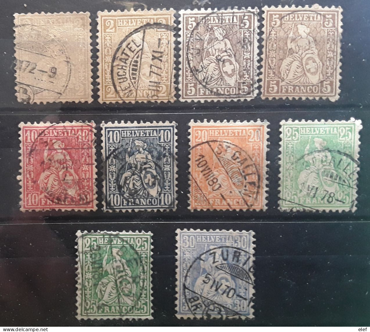 SUISSE 1862 - 1878, Déesse Assise,10 Timbres Avec Nuances  Yvert 33,35 , 35 A,36,37,42,43,45, X2,46 TB Cote 28 Euros - Gebraucht