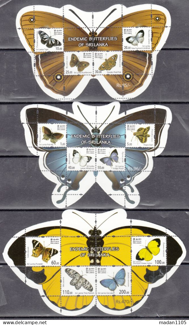 SRI LANKA 2022, Endemic BUTTERFLIES  TWO SCANS, 12 Values Complete Plus 3 Different MS (Miniature Sheets)   MNH,  (**) - Sri Lanka (Ceylon) (1948-...)