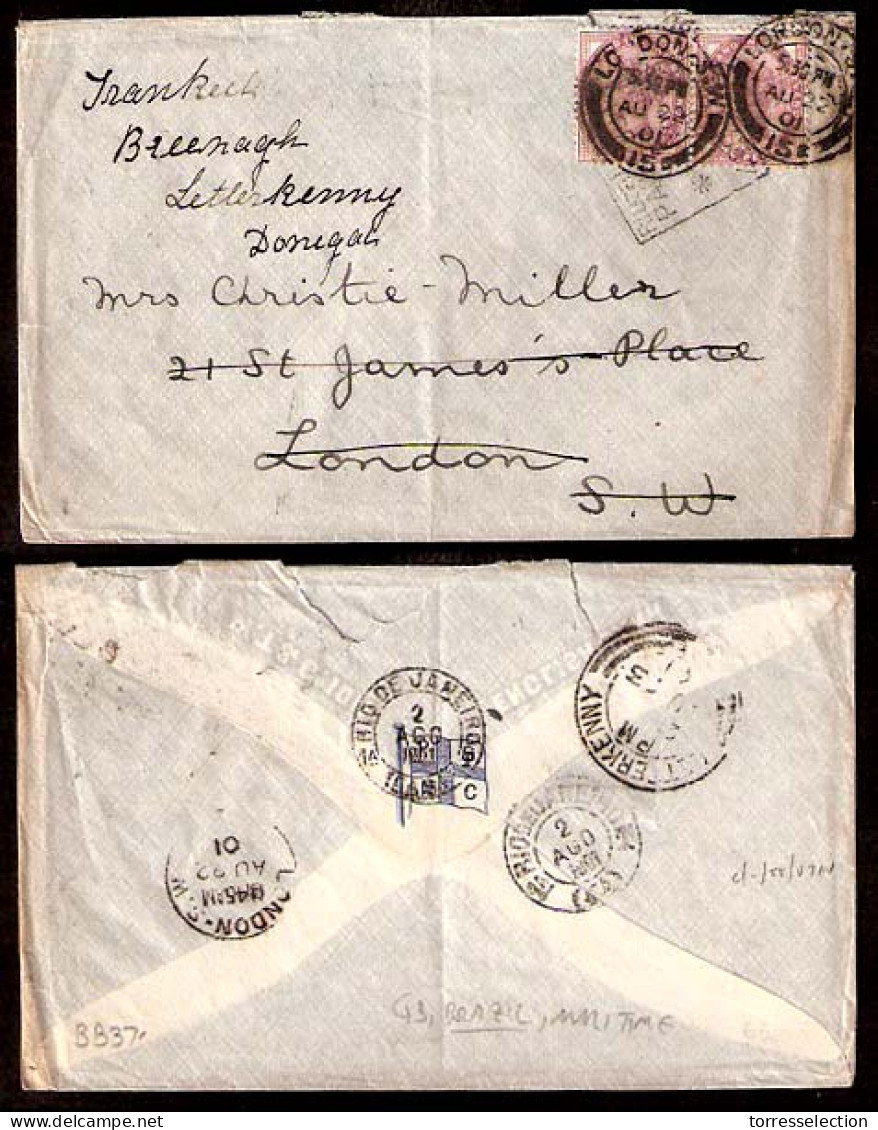 BRAZIL. 1901. GB. Stamps USED In BRAZIL. NAVY / RJ. 1d Pair - UK + Fwded VF Env. - Otros & Sin Clasificación