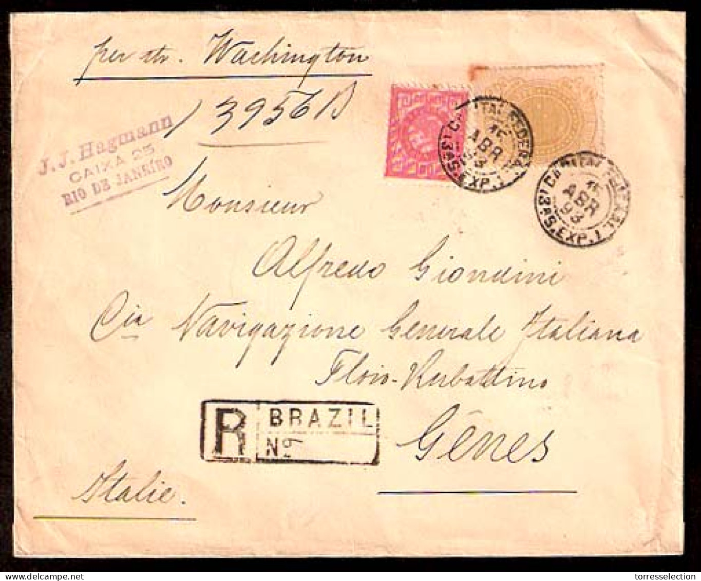 BRAZIL. 1893. RJ - Italy. Registr. Fkd. Mix Issues Env. - Otros & Sin Clasificación