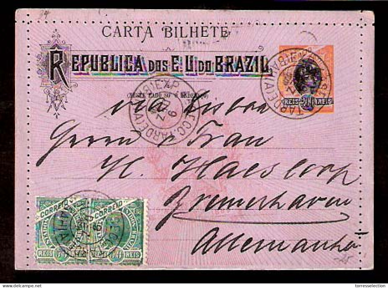 BRAZIL. 1898. Bahia / Exp. Tarde - 4ª / - Germany. Stat. Card + Adtls. VF. - Otros & Sin Clasificación