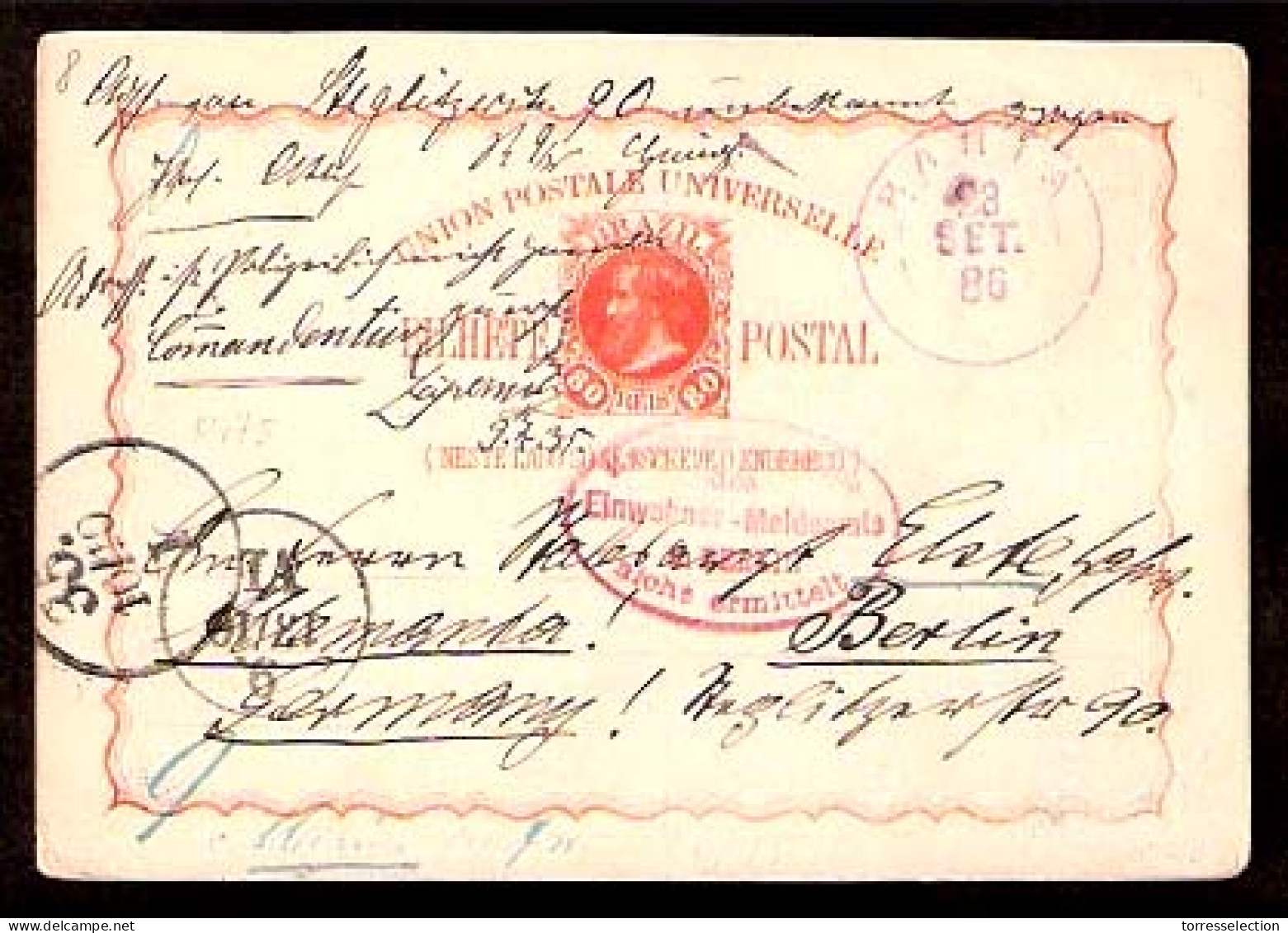 BRAZIL. 1886. Bahia - Germany. Stat. Card. VF. - Otros & Sin Clasificación