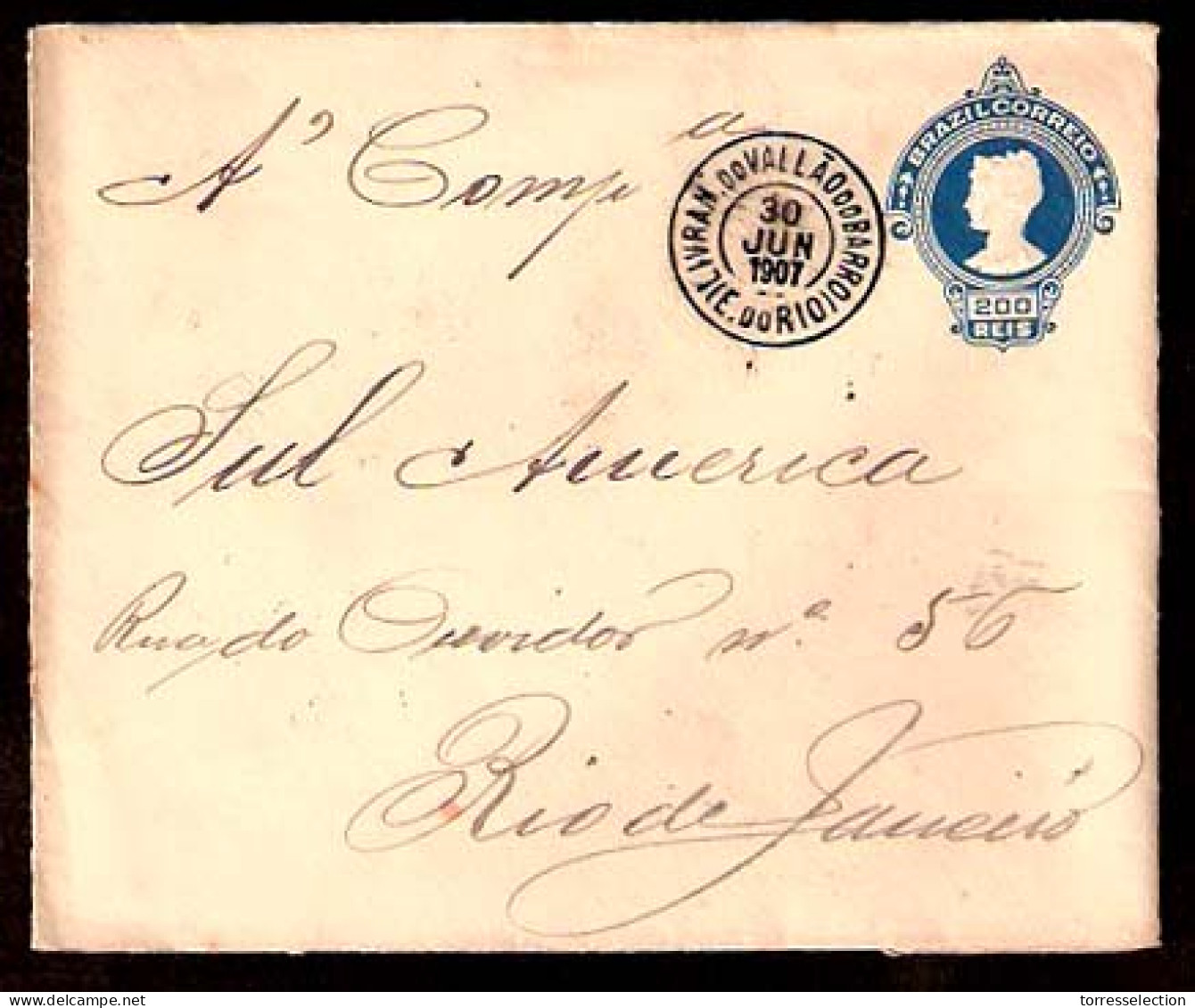 BRAZIL. 1907. Livram. Do Vallao Do Barro - RJ. 200rs. Stat. Env. Elusive Town Cds. Beauty. - Otros & Sin Clasificación