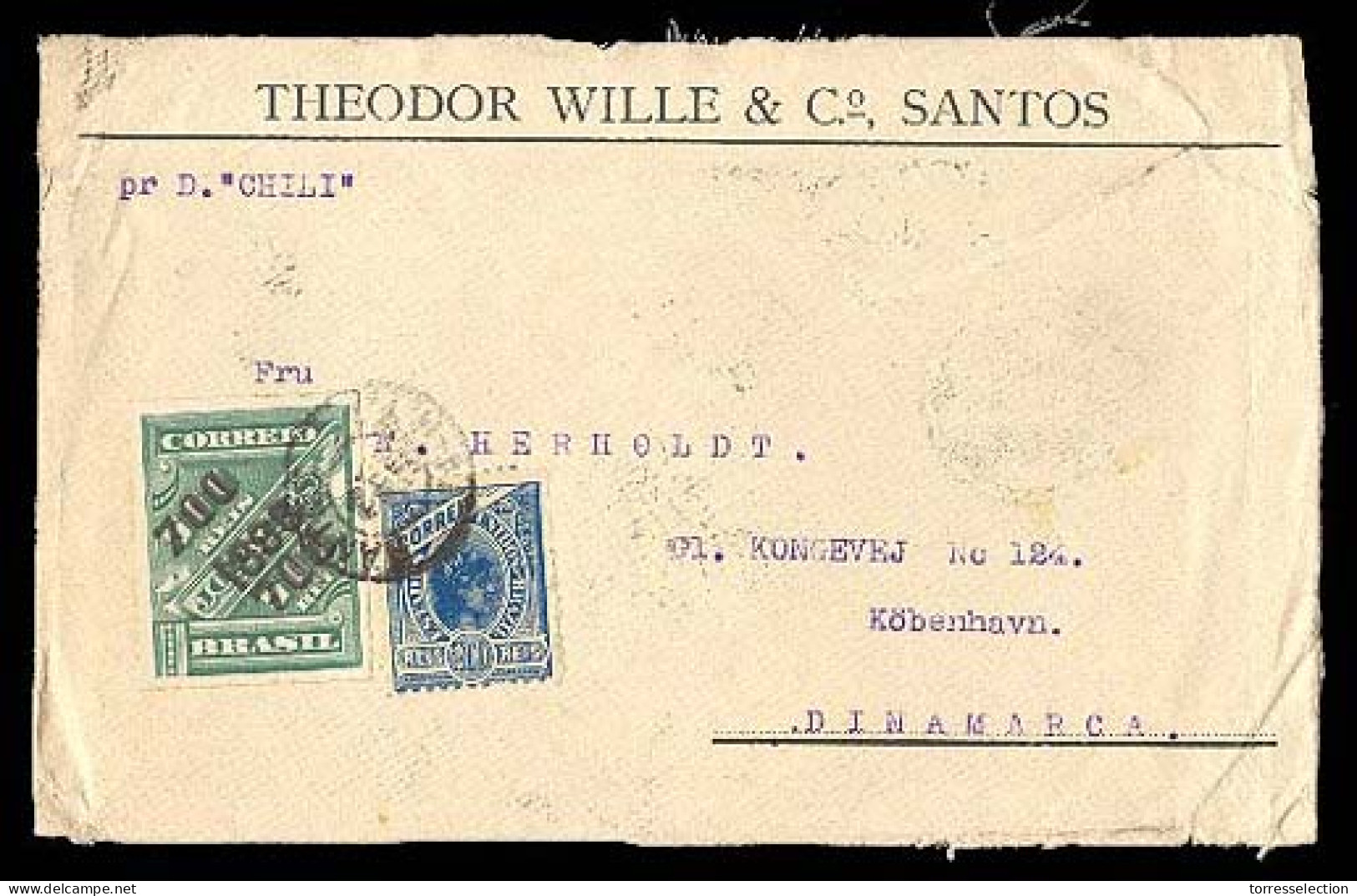 BRAZIL. C. 1898. Santos To Denmark. Front Registered. Scarce Stamps On Cover. SC 133, 170. - Otros & Sin Clasificación