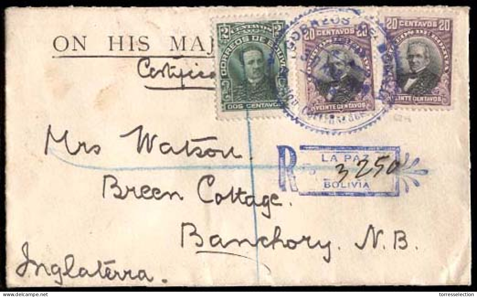 BOLIVIA. 1909 (30 April). BOLIVIA-GREAT BRITAIN-OHMS. La Paz To Banchury / NB / UK. June 5. Registered OHMS Envelope Wit - Bolivie