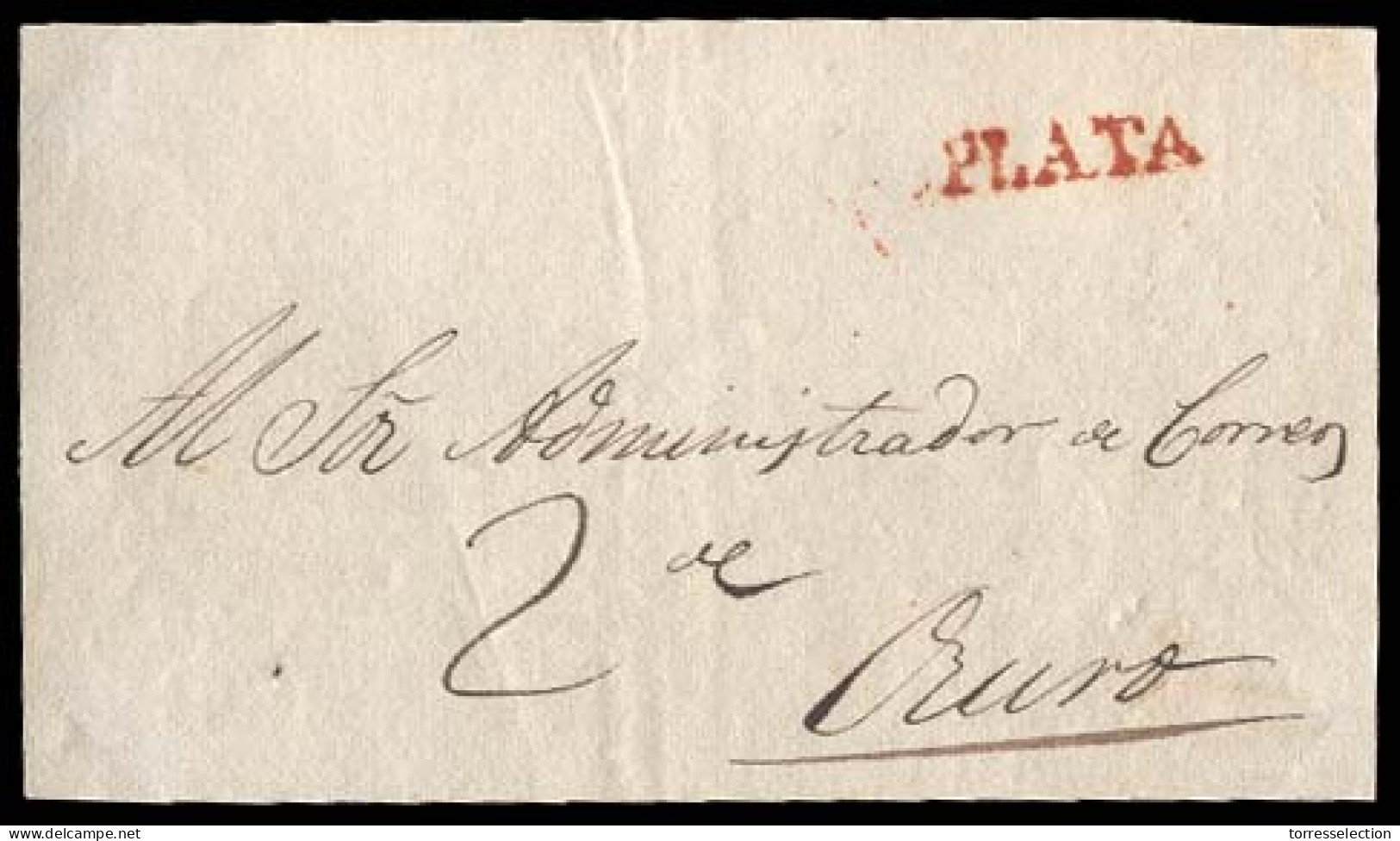 BOLIVIA. C. 1810. Probably Colonial Front To Oruro, With Red "Plata" (xxx). Very Good Strike. - Bolivie