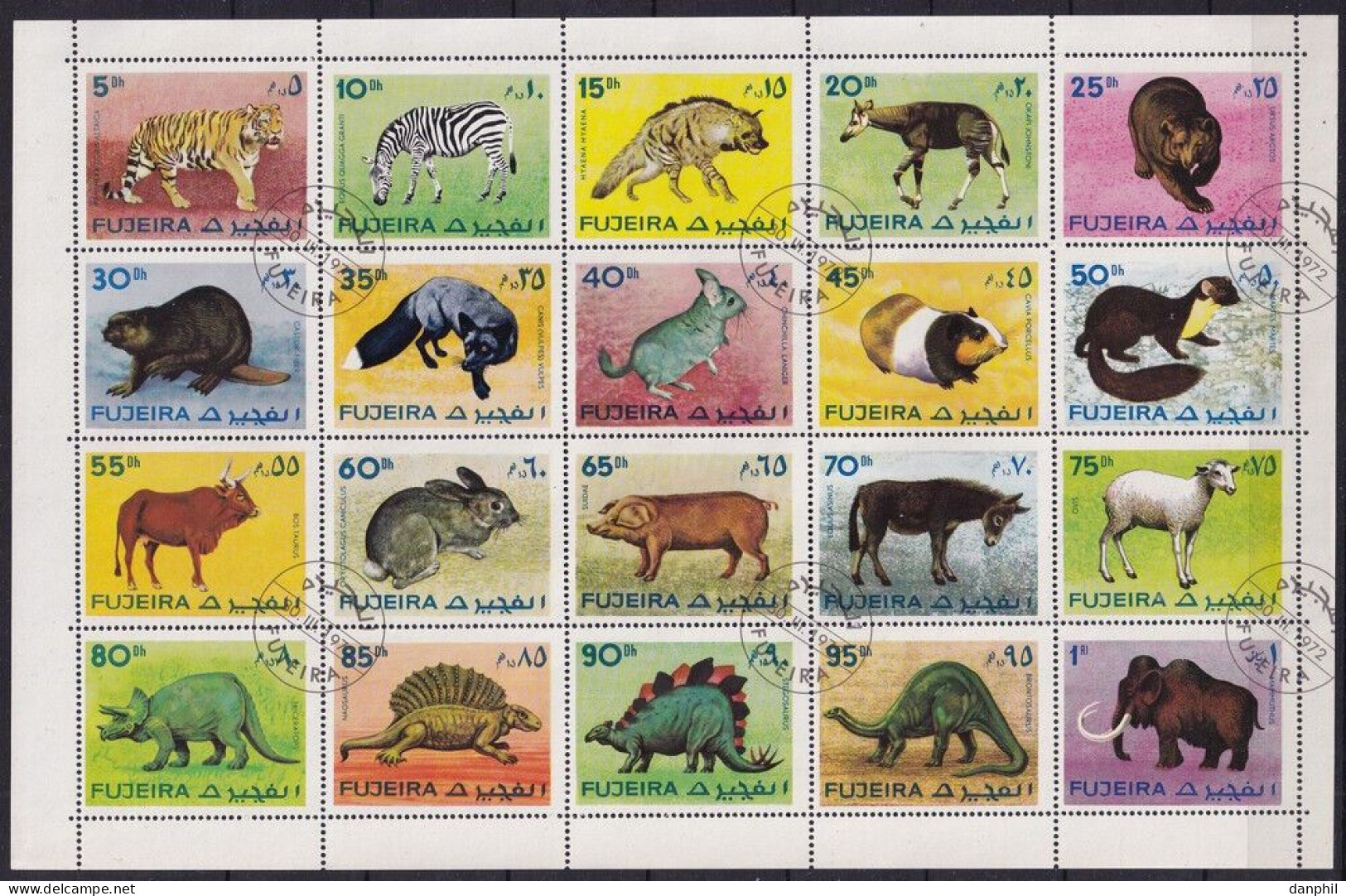 Fujeira 1972 ZD Bogen "Dinosaurier/Säugetiere" - 20 Bfm, Gest./CTO, Mi. Nr. 1201-20 - VAE - Elefanten